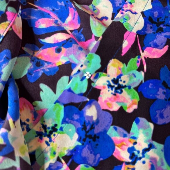 Yumi Kim 100% Silk Wrap Dress Women XS Blue Floral 3/4 Sleeve Cottagecore Garden - Picture 4 of 13